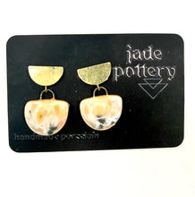 Load image into Gallery viewer, Blush Marble Half Moon Dangle handmade porcelain Earrings