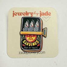 Load image into Gallery viewer, Sardine can Cute Foodie pin tinned fish enamel brooch free ship kitsch $25+