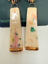 Load image into Gallery viewer, Botanical Speckle Porcelain Bar Earrings with 22k gold dip.