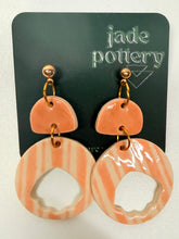 Load image into Gallery viewer, Peach or aqua Stripe Cutout Porcelain Earrings