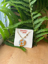 Load image into Gallery viewer, globe 22k gold detailed porcelain pendant with gold filled chain