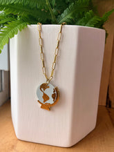 Load image into Gallery viewer, globe 22k gold detailed porcelain  pendant with gold filled chain
