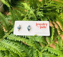 Load image into Gallery viewer, teal and bisque porcelain marble swirl stud earrings small