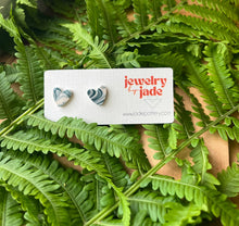 Load image into Gallery viewer, teal and bisque porcelain marble swirl stud earrings small