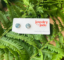 Load image into Gallery viewer, teal and bisque porcelain marble swirl stud earrings small