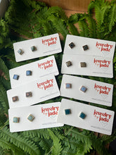 Load image into Gallery viewer, small square rustic porcelain earrings finished with potters glazes