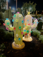 Load image into Gallery viewer, green of pearl Ceramic Cactus Light up tree Vintage look holiday or everyday hand painted
