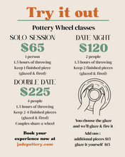 Load image into Gallery viewer, Pottery Try It! Classes at Jade Pottery Couple's or 2 person class