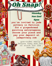 Load image into Gallery viewer, Oh Snap Gingerbread pottery painting class at Rising Storm Brewing Co. Livonia November 13th 6pm