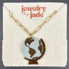 Load image into Gallery viewer, globe 22k gold detailed porcelain  pendant with gold filled chain
