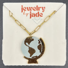 Load image into Gallery viewer, globe 22k gold detailed porcelain pendant with gold filled chain