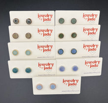 Load image into Gallery viewer, small circle rustic porcelain earrings finished with potters glazes
