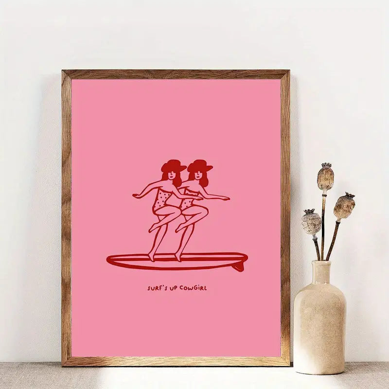 Surf's up cowgirl pink 12x16 canvas poster