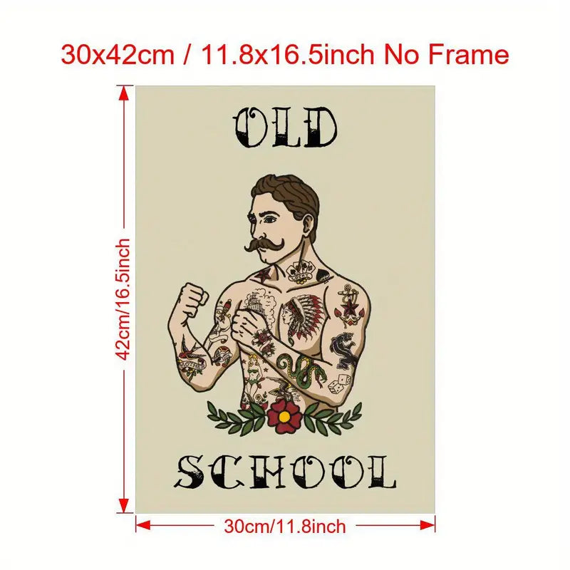 Old School Tattoo Boxer Canvas Poster 12x16in