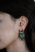Load image into Gallery viewer, matte and gloss turquoise or navy colored and 22k gold earrings
