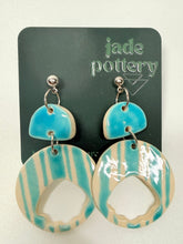 Load image into Gallery viewer, Peach or aqua Stripe Cutout Porcelain Earrings
