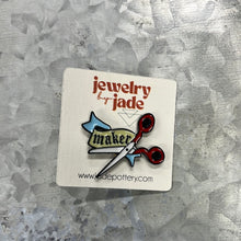 Load image into Gallery viewer, Maker Enamel Pin crafty scissors gift
