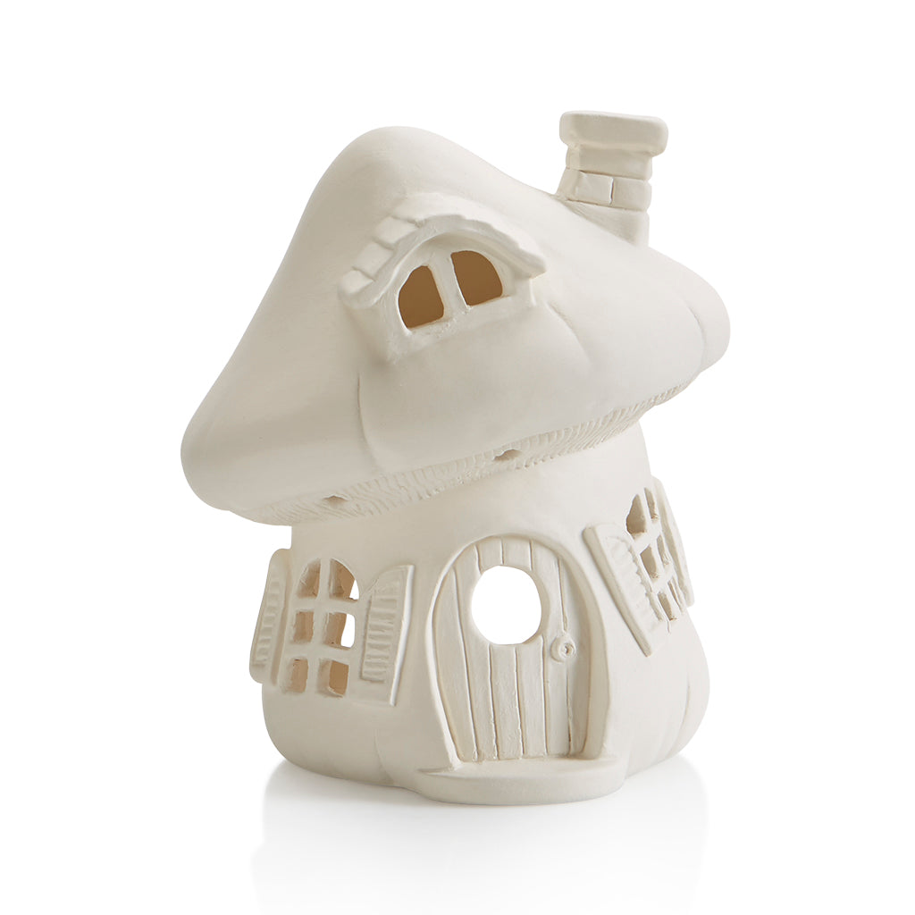 whimsical Mushroom House Lantern bisque ready to paint fairy house