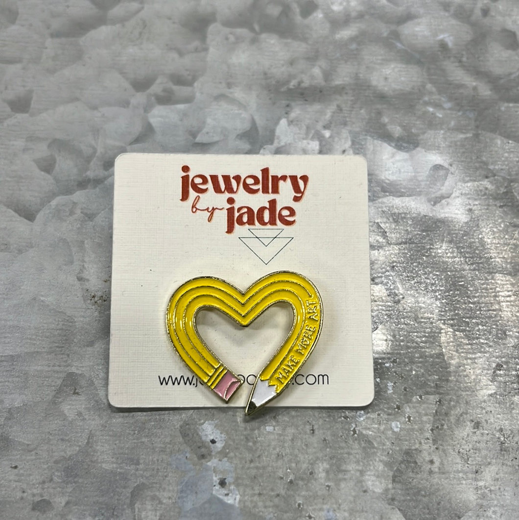 Make more art enamel pin pencil heart gift