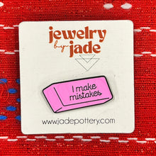 Load image into Gallery viewer, Funny artist enamel pins Frida, eraser I make mistakes, artist brush, gel pen pack, crafty bitch
