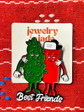 Load image into Gallery viewer, Best Buds best friends lighter stoned funny retro style enamel pin
