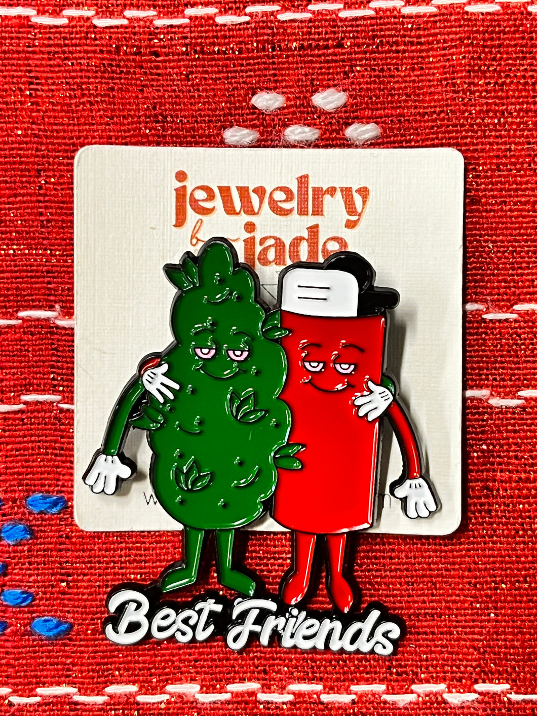 Best Buds best friends lighter stoned funny retro style enamel pin