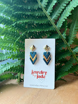 matte and gloss turquoise or navy colored and 22k gold earrings