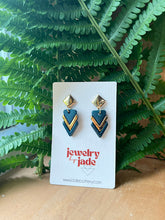 Load image into Gallery viewer, matte and gloss turquoise or navy colored and 22k gold earrings
