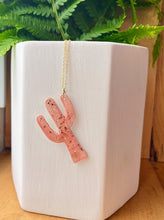 Load image into Gallery viewer, Coral and 22k gold detailed cactus necklace porcelain

