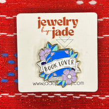 Load image into Gallery viewer, Bookworm Enamel Pin, Floral Book Lover Brooch
