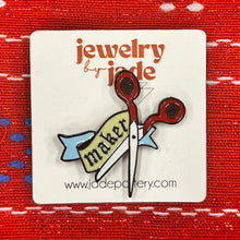 Load image into Gallery viewer, Maker Enamel Pin crafty scissors gift
