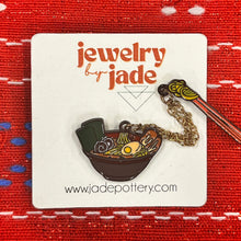 Load image into Gallery viewer, Ramen and chopsticks 2 piece chain funny retro style enamel pin
