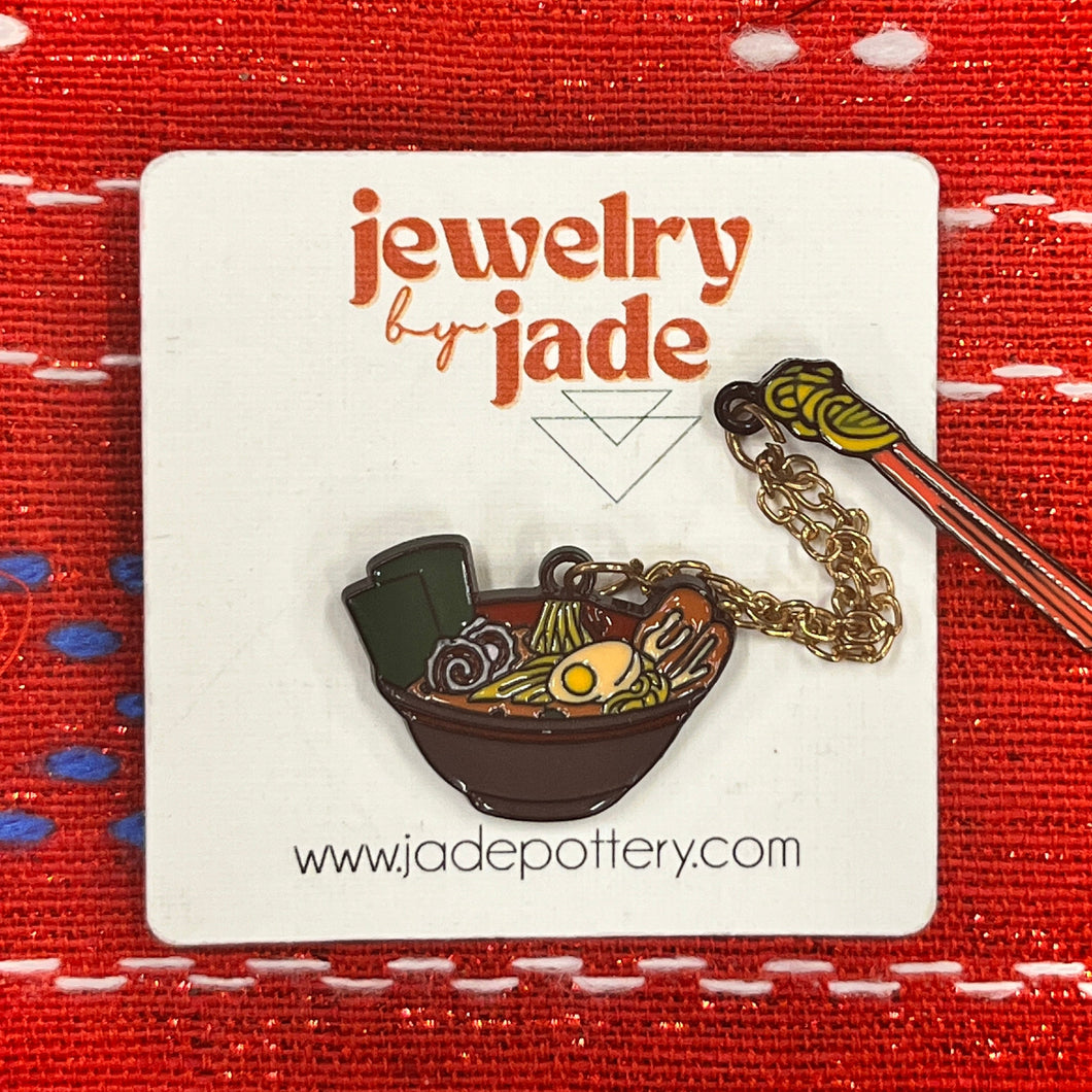 Ramen and chopsticks 2 piece chain funny retro style enamel pin