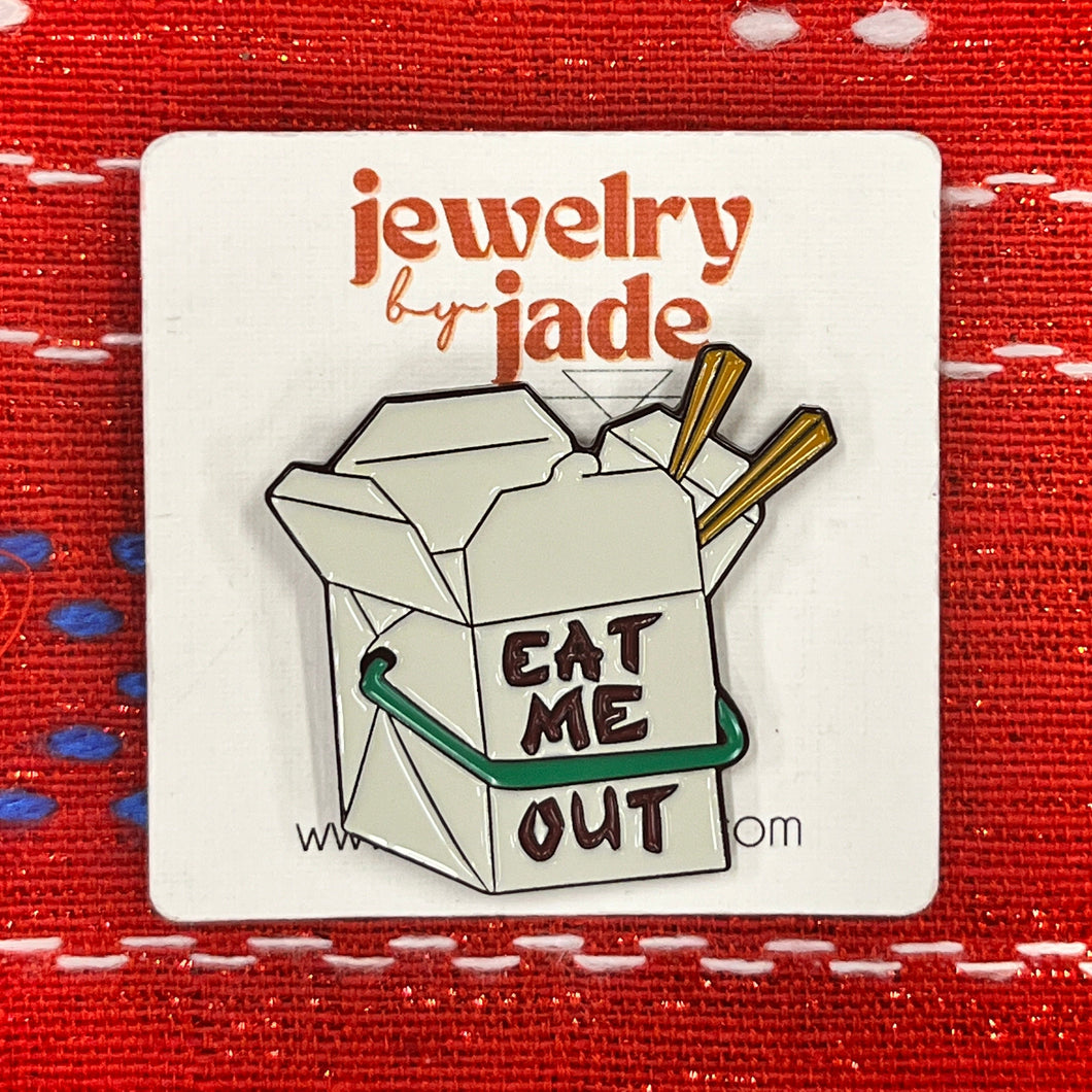 eat me out Chinese take out box funny retro style enamel pin