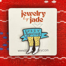 Load image into Gallery viewer, Fuzzy leg club funny retro 80&#39;s style enamel pin
