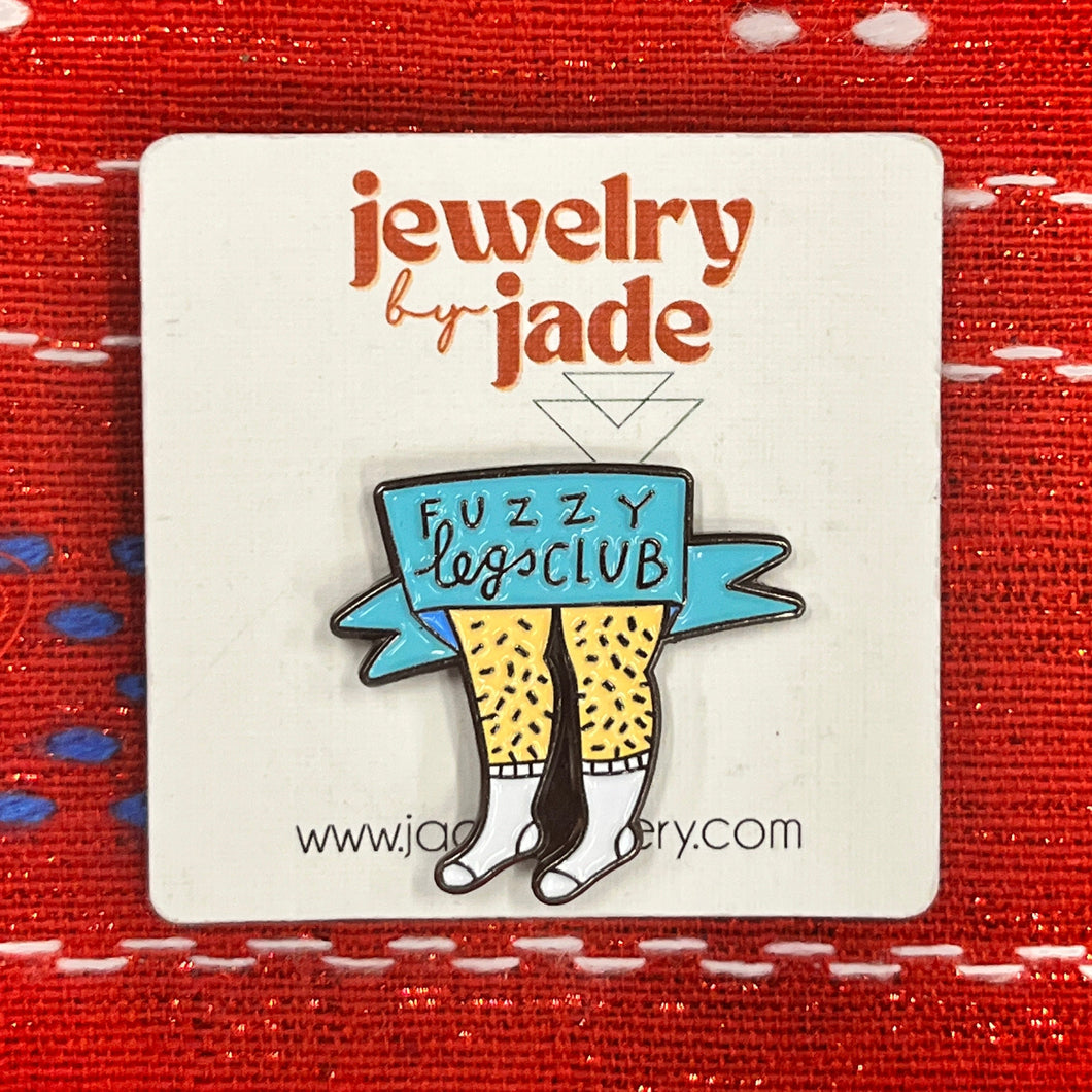 Fuzzy leg club funny retro 80's style enamel pin