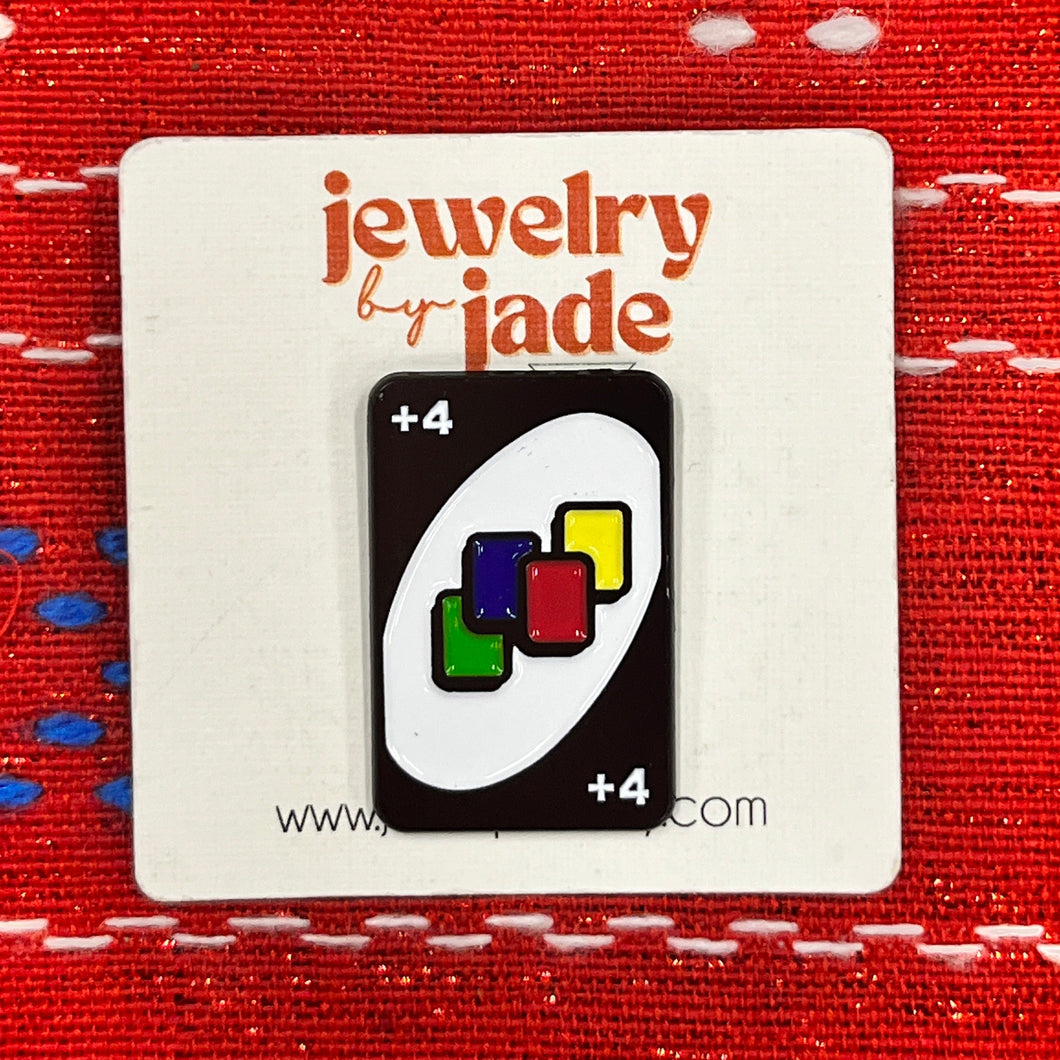 Uno Card game +4 funny enamel pin brooch