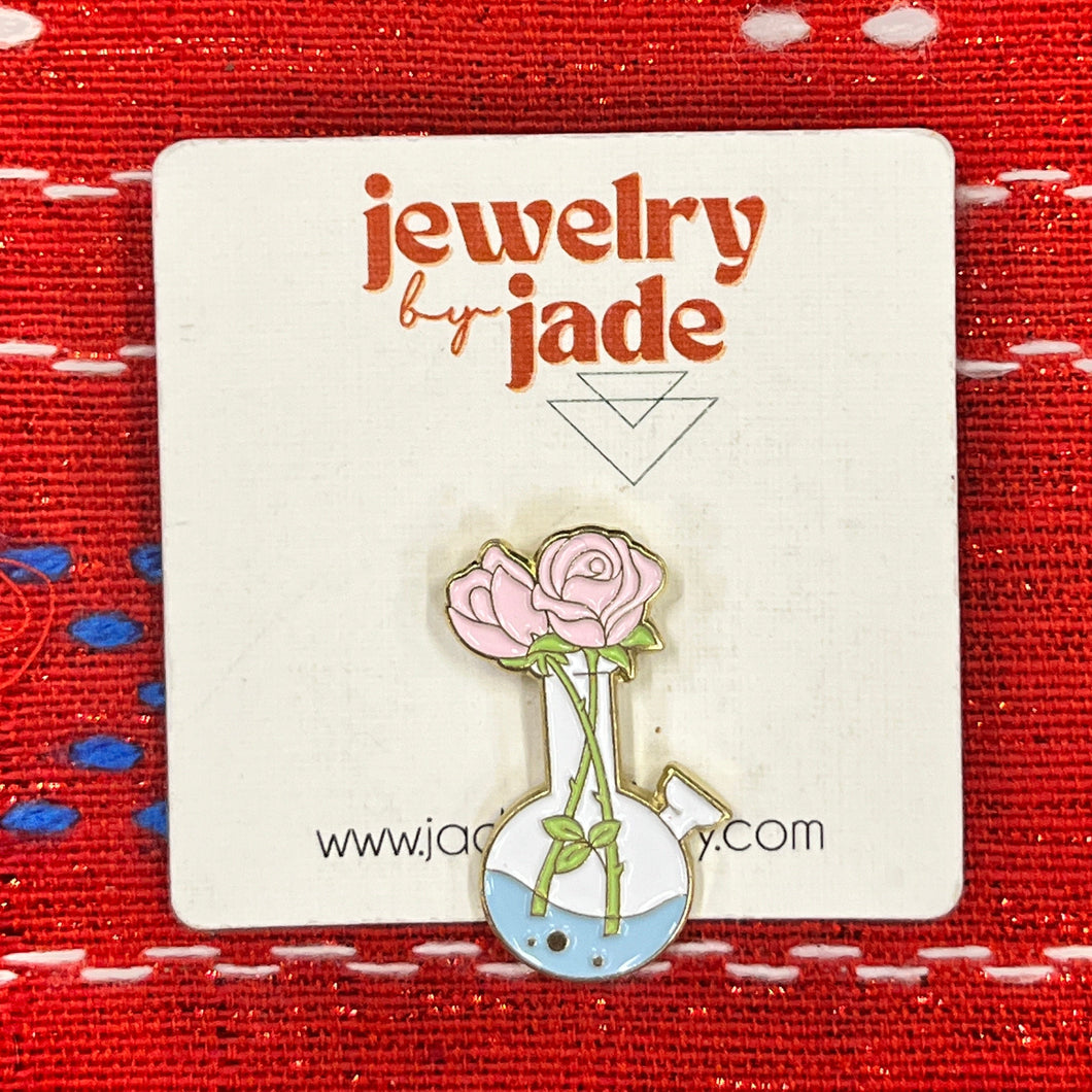 Bong flower vase funny retro style enamel pin 420 gift