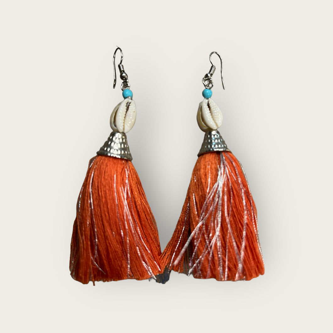 Bali beach earrings puka shells and tassels