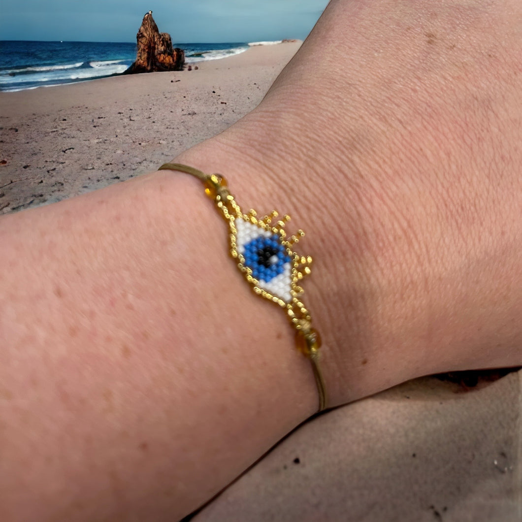 evil eye with lashes beaded miyuki bali beach bracelet