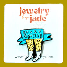 Load image into Gallery viewer, Fuzzy leg club funny retro 80&#39;s style enamel pin
