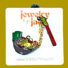 Load image into Gallery viewer, Ramen and chopsticks 2 piece chain funny retro style enamel pin
