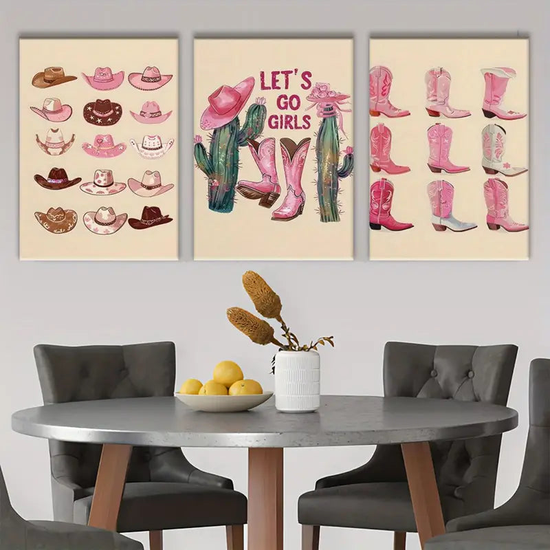 Western Cowboy Hats, Boots, and Cacti Canvas Poster 16x24