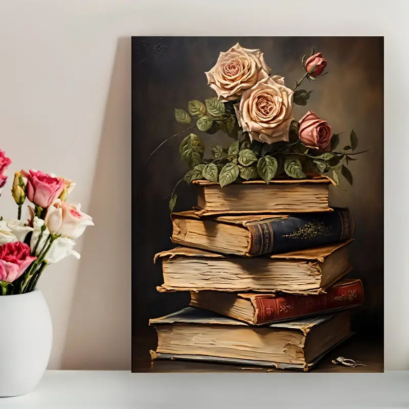 Book and Flowers Canvas Poster 12x16