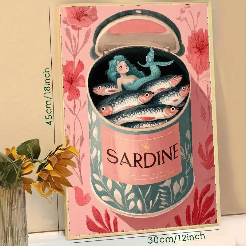Mermaid in a can of sardines 12x16 canvas poster