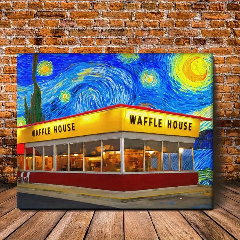 Waffle House Leonardo Davinci Starry Night Canvas Poster 12x16
