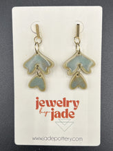 Load image into Gallery viewer, Dainty Porcelain green/gold dangle earrings
