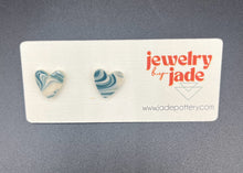 Load image into Gallery viewer, teal and bisque porcelain marble swirl stud earrings small
